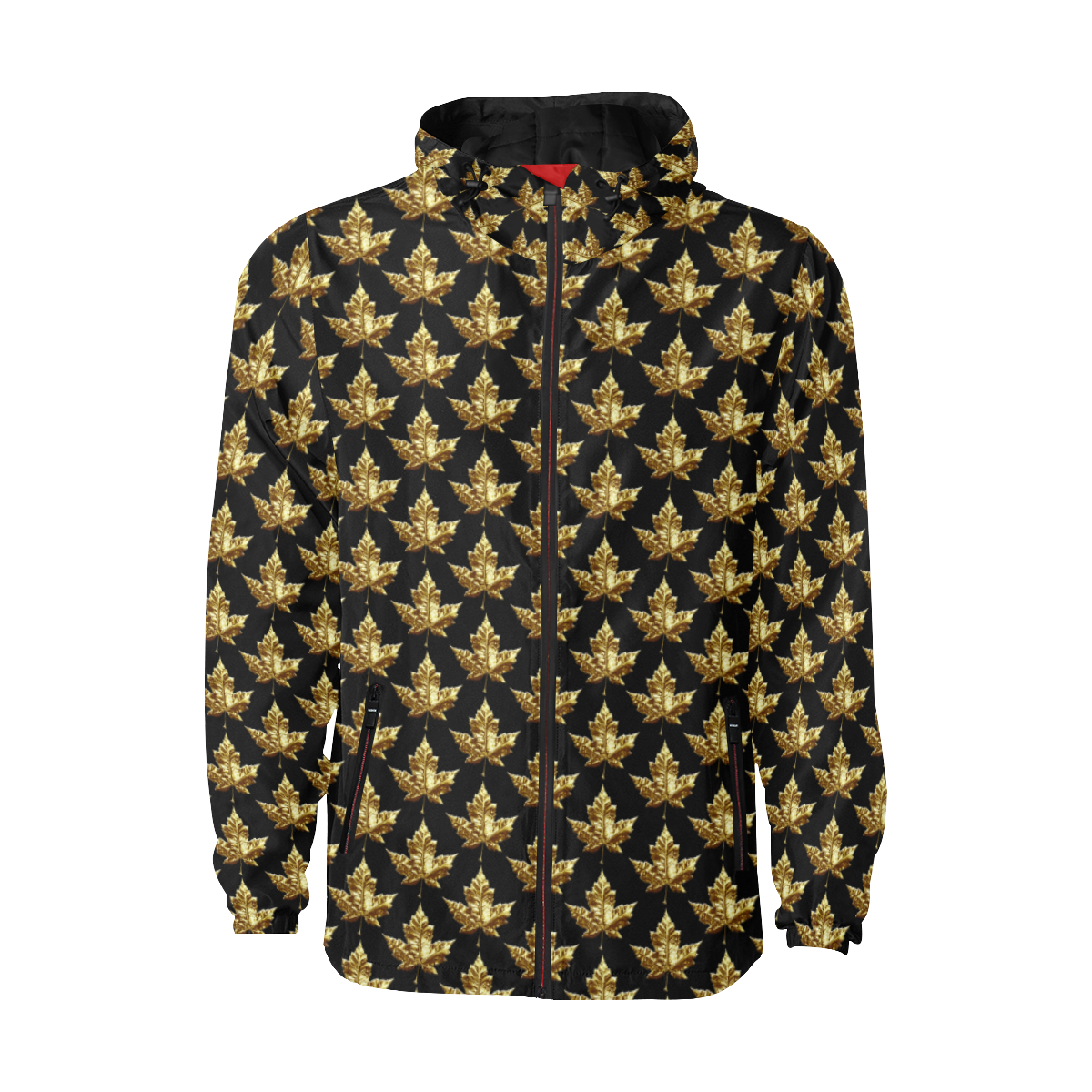 Gold Canada Maple Leaf Jackets All Over Print Quilted Windbreaker for Men (Model H35)