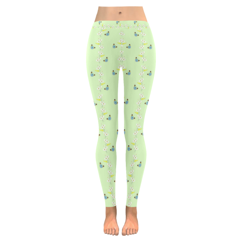Flowers and butterflies Women's Low Rise Leggings (Invisible Stitch) (Model L05)