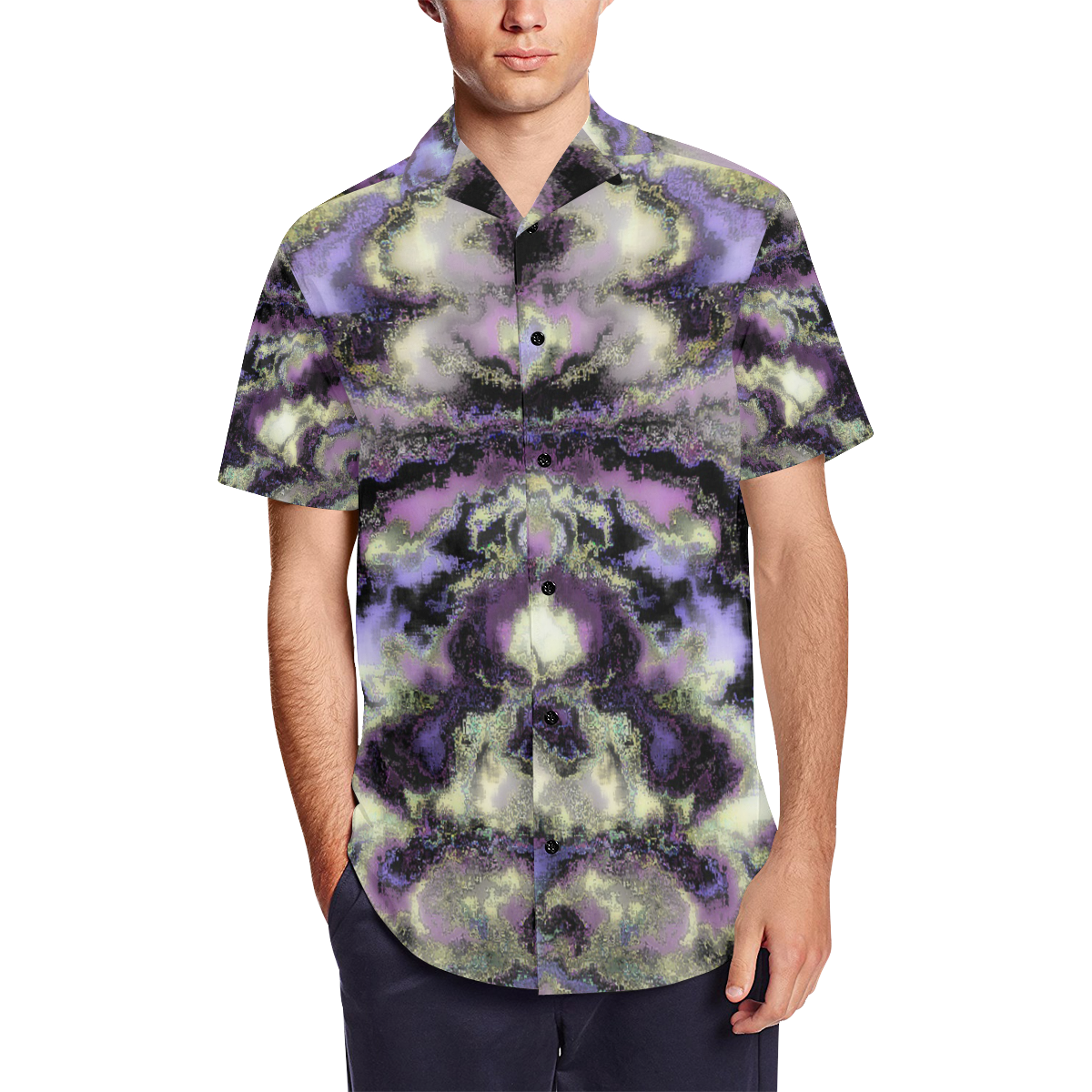 Purple marble Men's Short Sleeve Shirt with Lapel Collar (Model T54)