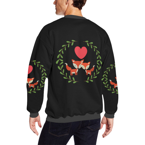 Foxes in love black Men's Oversized Fleece Crew Sweatshirt/Large Size(Model H18)