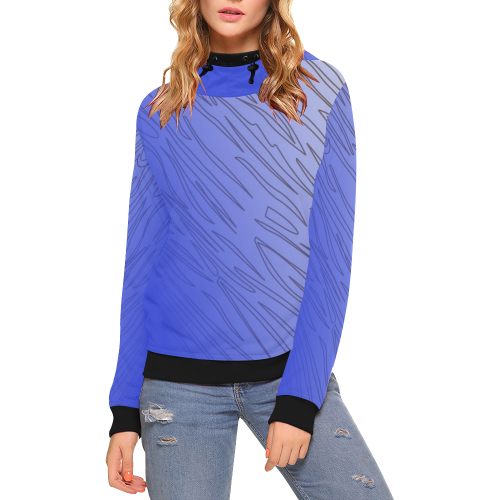 Design exotic hoodie - Blue lines High Neck Pullover Hoodie for Women (Model H24)