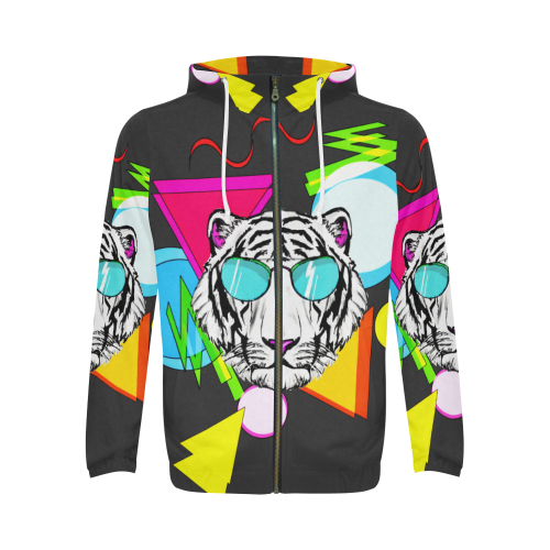 90's Tiger party All Over Print Full Zip Hoodie for Men (Model H14)