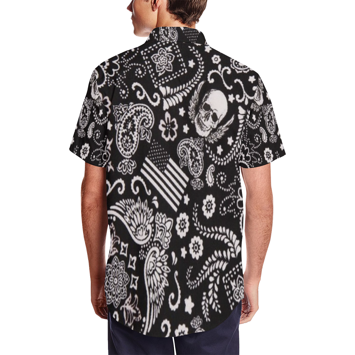 American Gothic Motorcycle Satin Pattern Dress Shirt Men's Short Sleeve Shirt with Lapel Collar (Model T54)