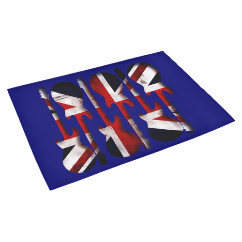 Union Jack British UK Flag Guitars on Blue Azalea Doormat 30" x 18" (Sponge Material)