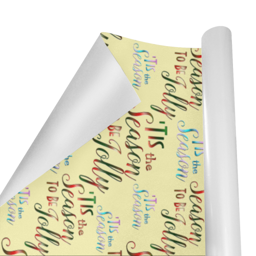 Christmas 'Tis The Season Pattern on Yellow Gift Wrapping Paper 58"x 23" (1 Roll)