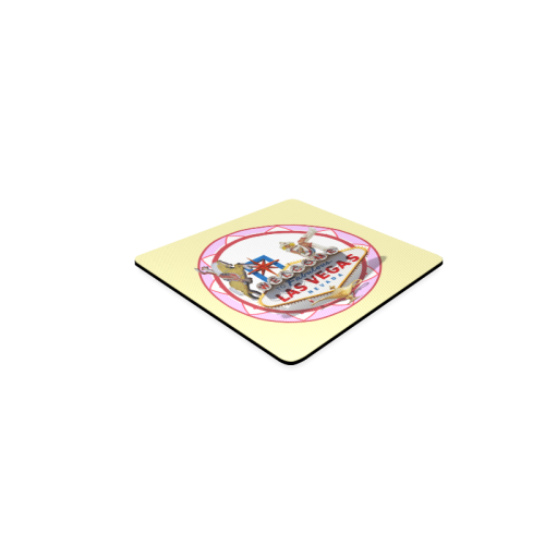 LasVegasIcons Poker Chip - Pink on Yellow Square Coaster