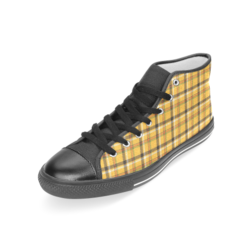 Yellow Tartan (Plaid) Women's Classic High Top Canvas Shoes (Model 017)