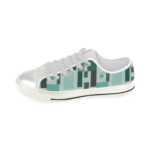Abstract Green Squares Low Top Canvas Shoes for Kid (Model 018)