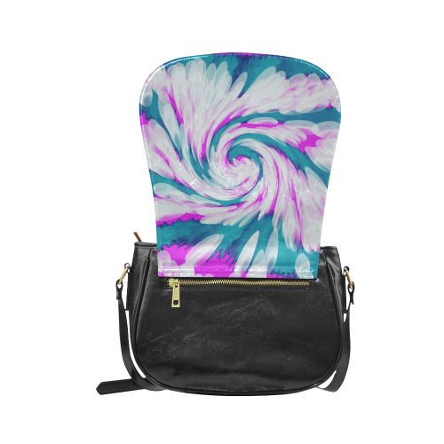 Turquoise Pink Tie Dye Swirl Abstract Classic Saddle Bag/Large (Model 1648)