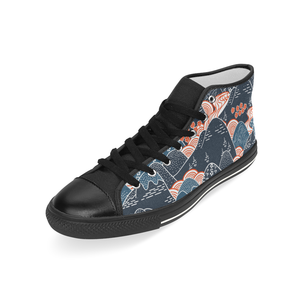 Oriental Mountain Shoes, Japanese Art Men’s Classic High Top Canvas Shoes (Model 017)
