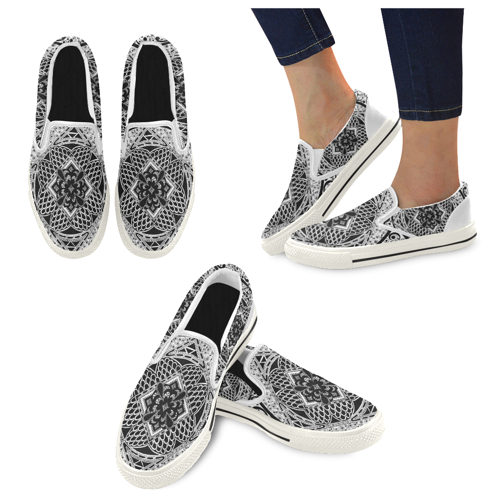 zentangle-pictures-471777 Women's Slip-on Canvas Shoes (Model 019)