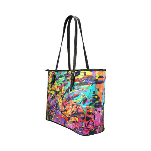 Chaos/Black Leather Tote Bag/Large (Model 1651)