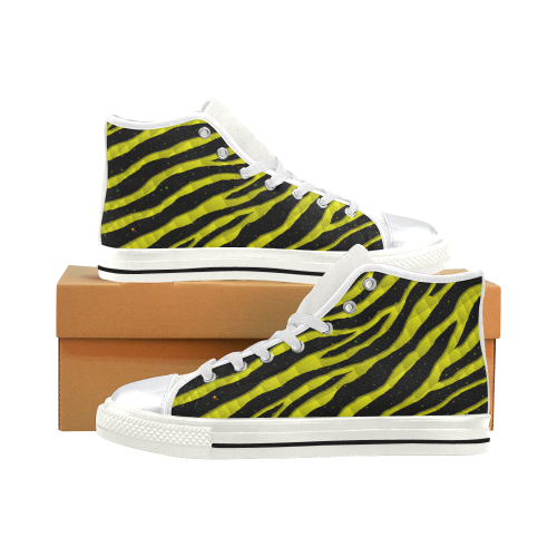 Ripped SpaceTime Stripes - Yellow High Top Canvas Shoes for Kid (Model 017)