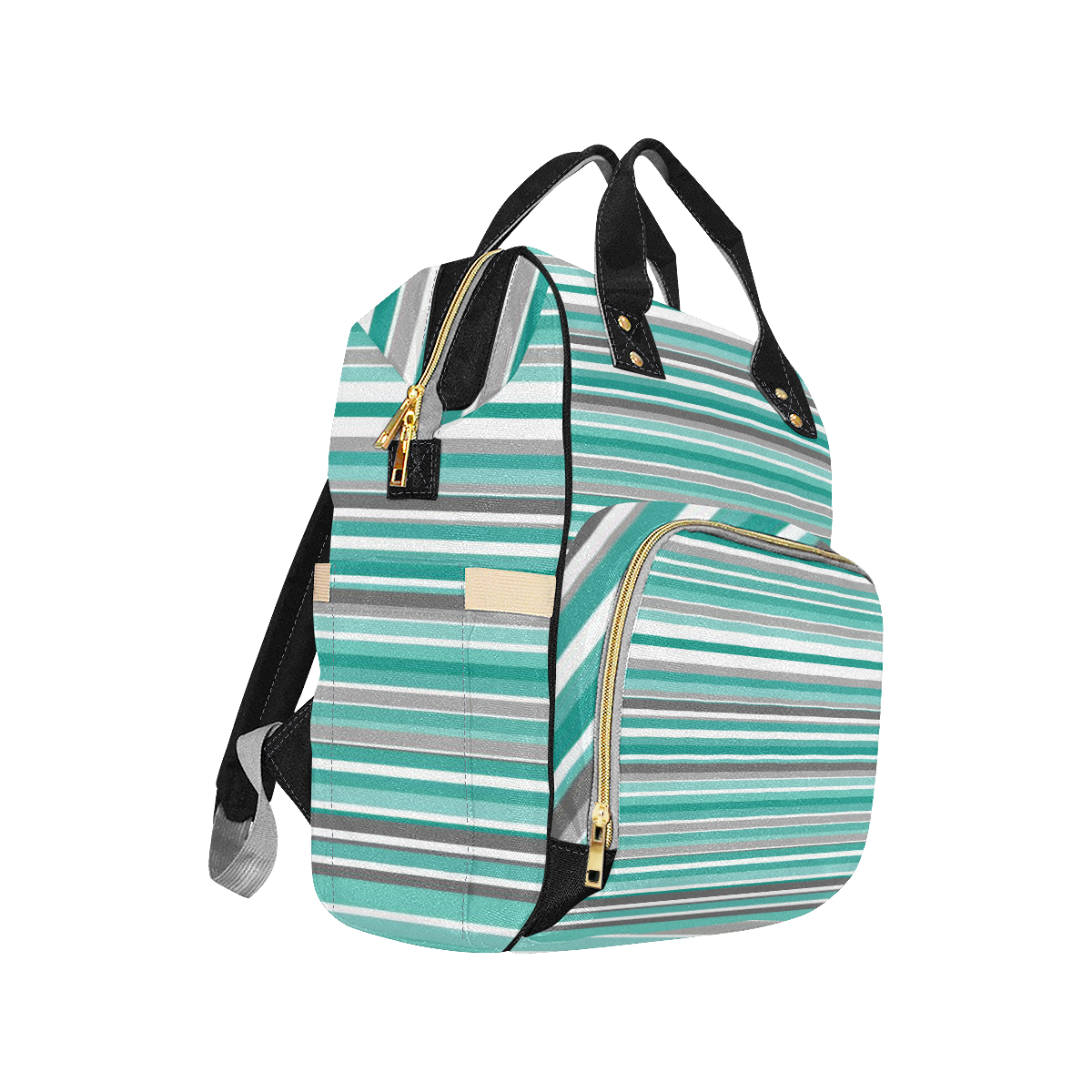 Turquoise Grey Stripe Patterns Multi-Function Diaper Backpack/Diaper Bag (Model 1688)