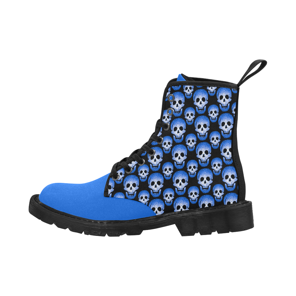 Blue with Skulls Halloween Cheeky Witch Martin Boots for Women (Black) (Model 1203H)