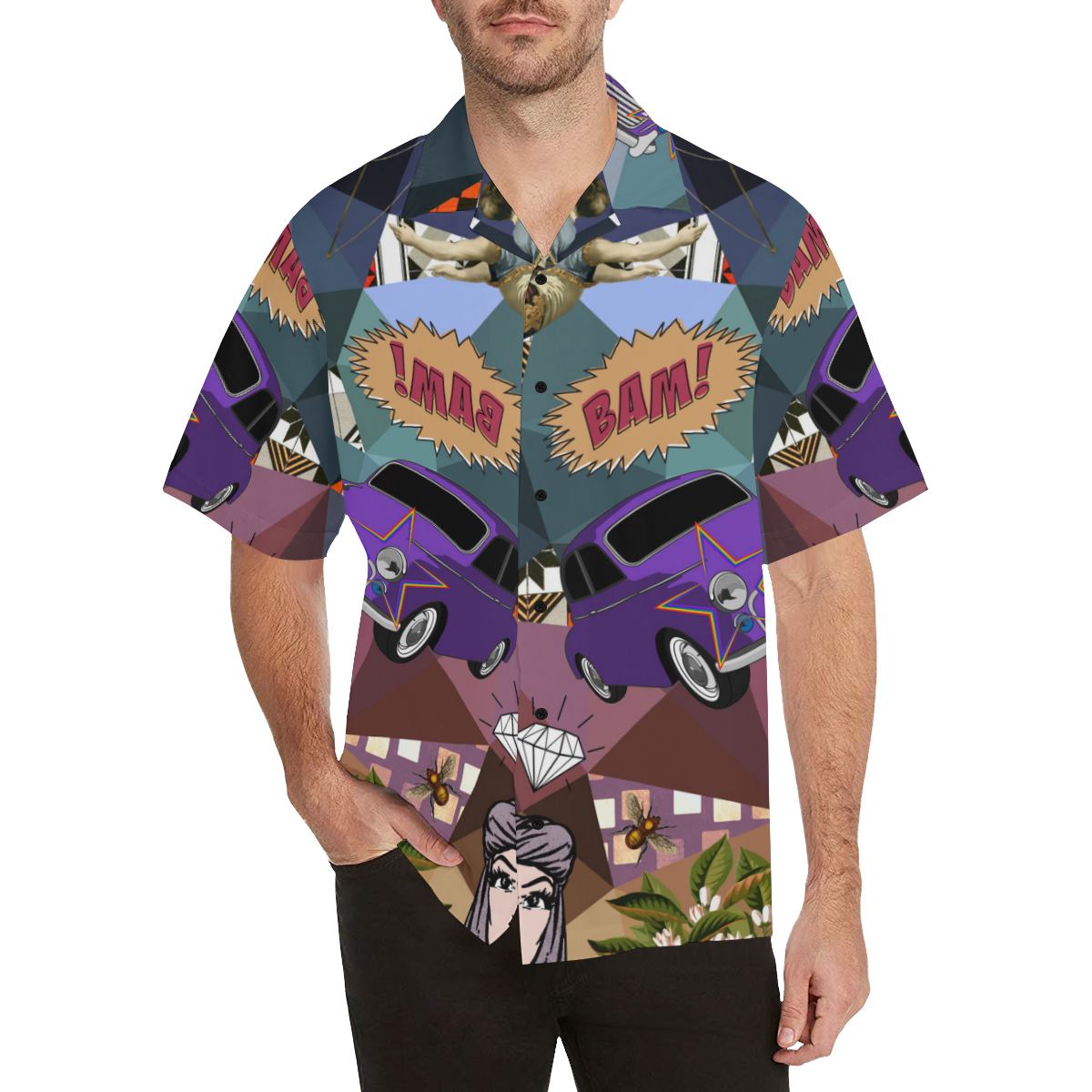 Geometric Collage Hawaiian Shirt (Model T58)
