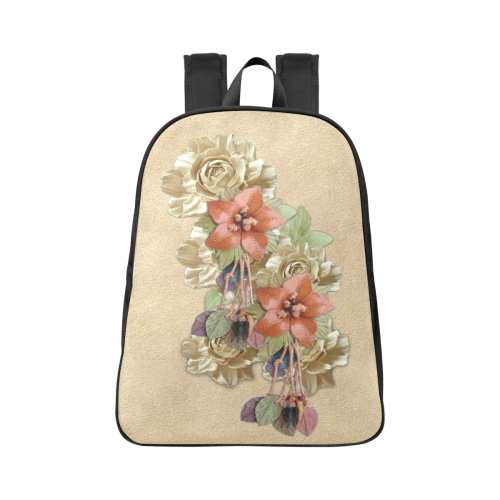 Leather flowers on suede Fabric School Backpack (Model 1682) (Large)