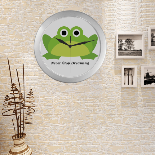 Never Stop Dreaming Frog Silver Color Wall Clock