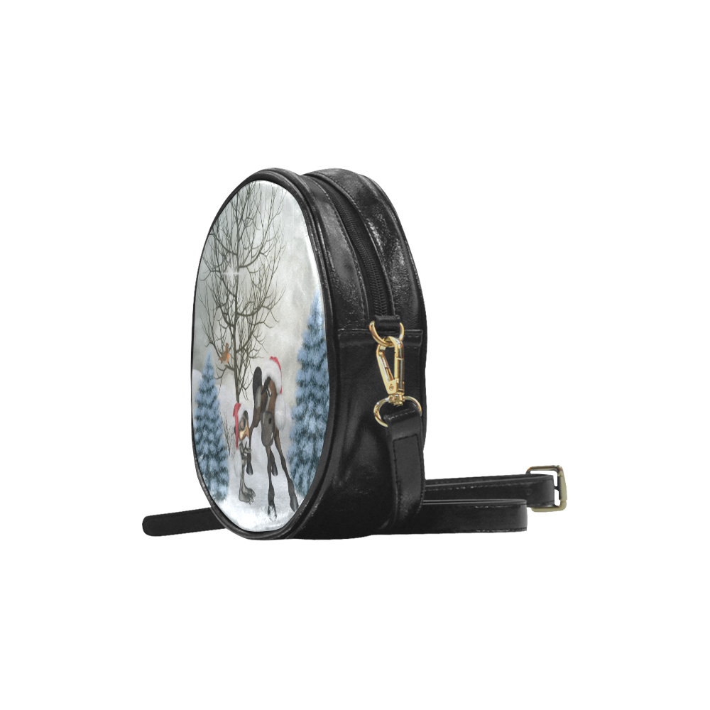 Christmas cute bird and horse Round Sling Bag (Model 1647)