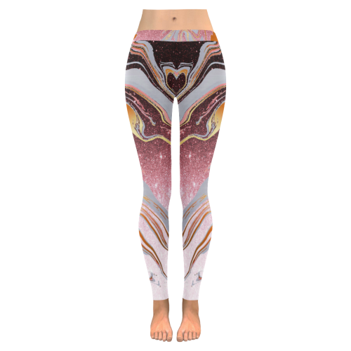 rose gold Glitter gradient marble Women's Low Rise Leggings (Invisible Stitch) (Model L05)