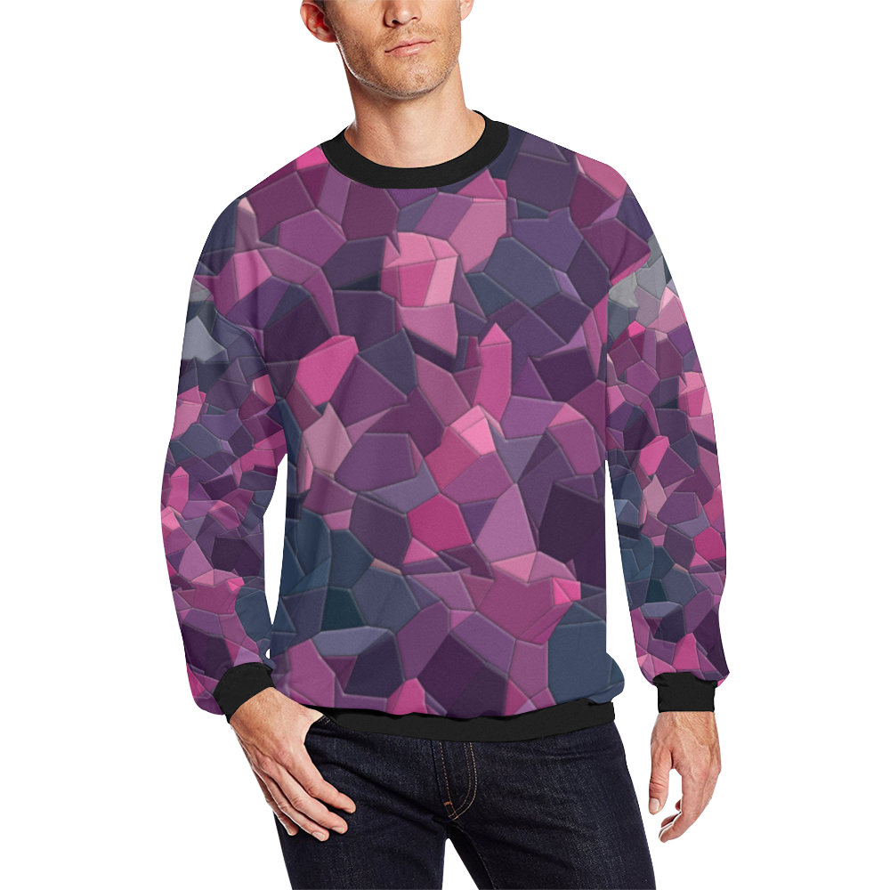 purple pink magenta mosaic #purple Men's Oversized Fleece Crew Sweatshirt/Large Size(Model H18)