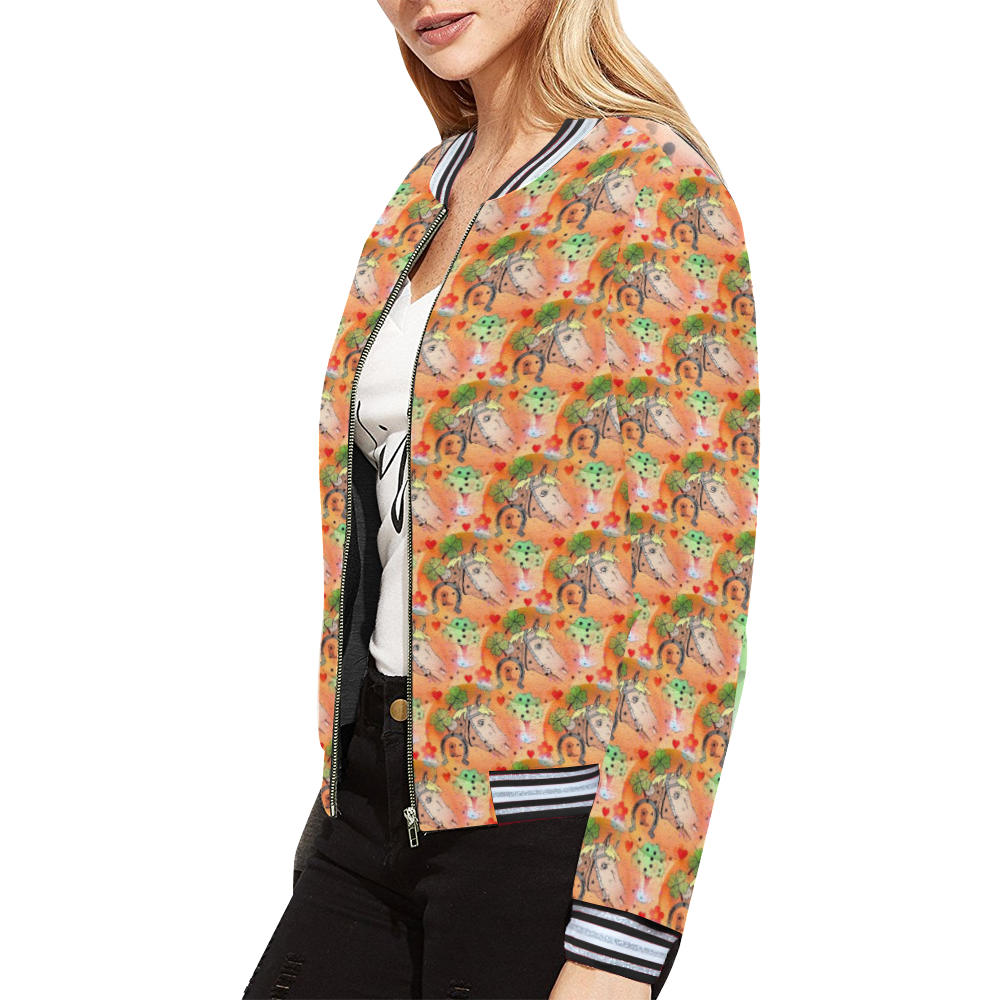 Horse Popart by Nico Bielow All Over Print Bomber Jacket for Women (Model H21)
