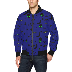Alien Flying Saucers Stars Pattern on Blue All Over Print Bomber Jacket for Men (Model H31)