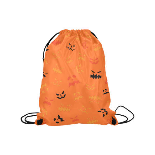 Pumpkin Faces HALLOWEEN ORANGE Medium Drawstring Bag Model 1604 (Twin Sides) 13.8"(W) * 18.1"(H)