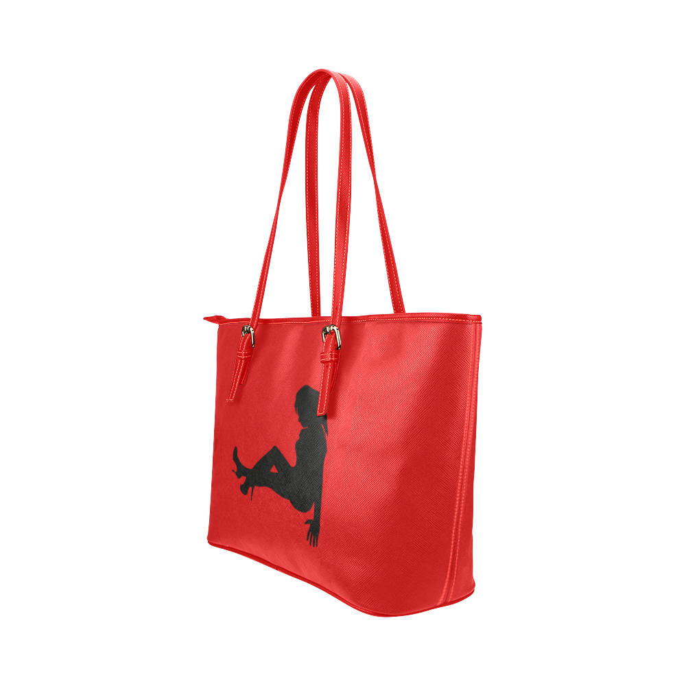 bolso de mano de mujer rojo con silueta de mujer Leather Tote Bag/Small (Model 1651)