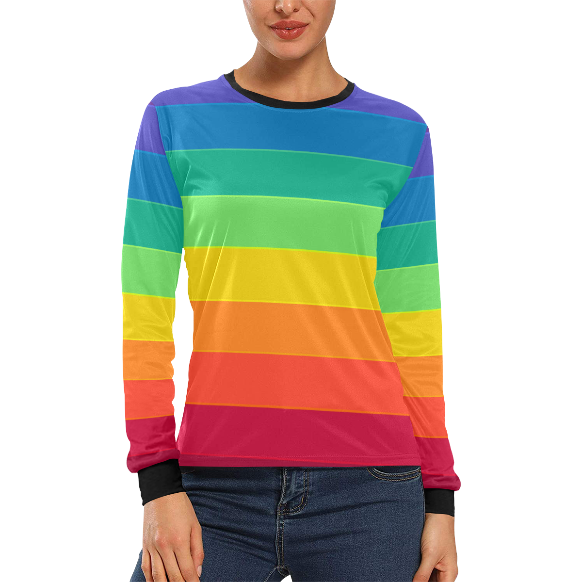 Horizontal Rainbow Women's All Over Print Long Sleeve T-shirt (Model T51)