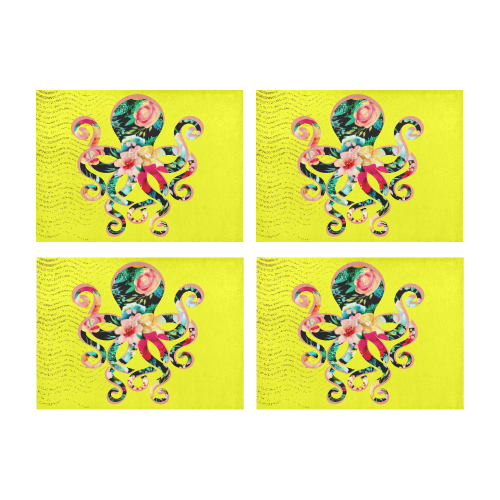 PiccoGrande`s octopus on yellow bg Placemat 14’’ x 19’’ (Four Pieces)