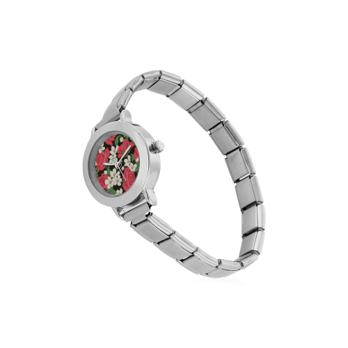 Pink, White and Black Floral Women's Italian Charm Watch(Model 107)