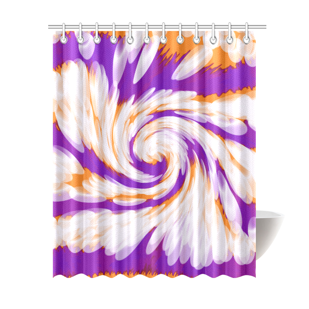 Purple Orange Tie Dye Swirl Abstract Shower Curtain 69"x84"