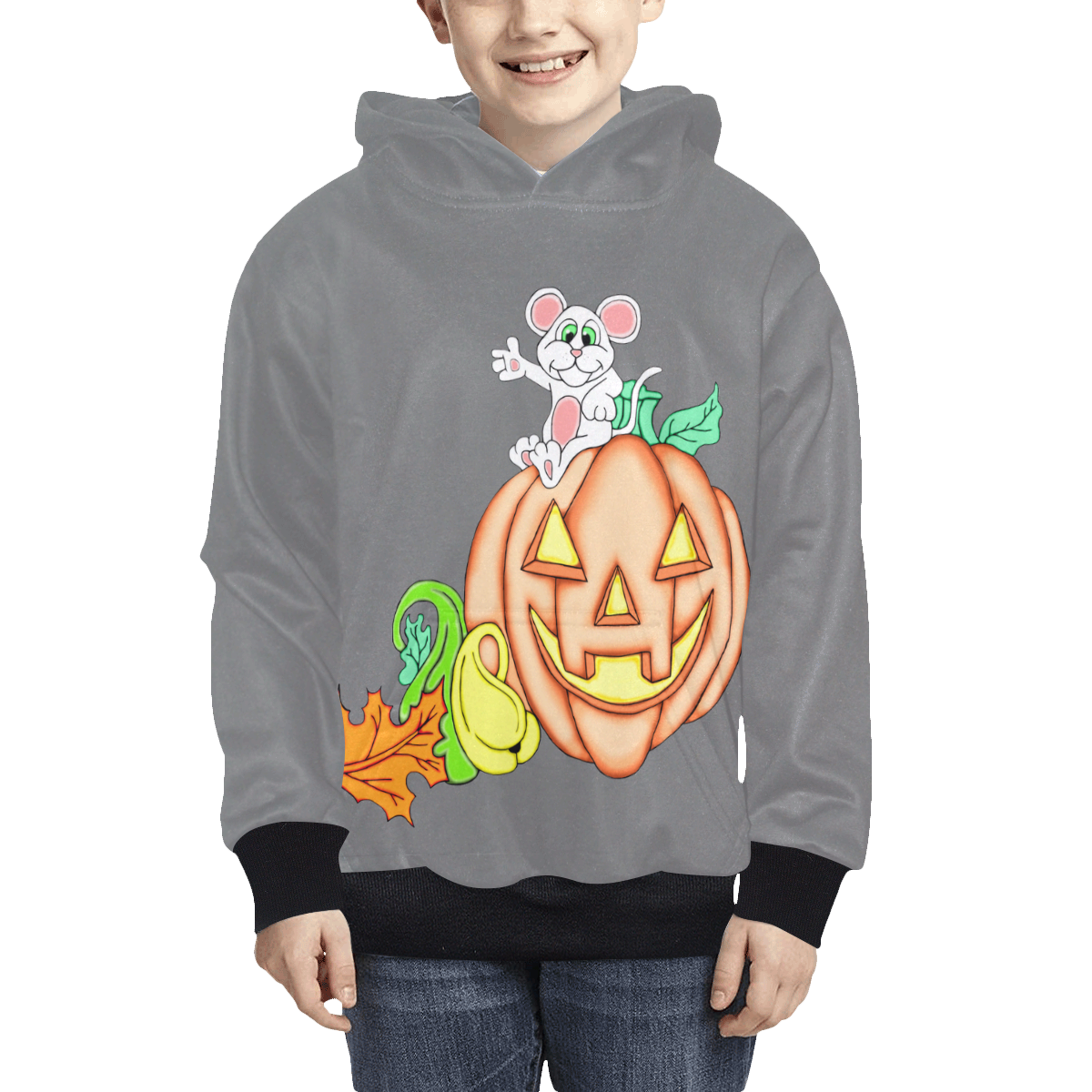 Cute Mouse Halloween Punpkin Grey Kids' All Over Print Hoodie (Model H38)