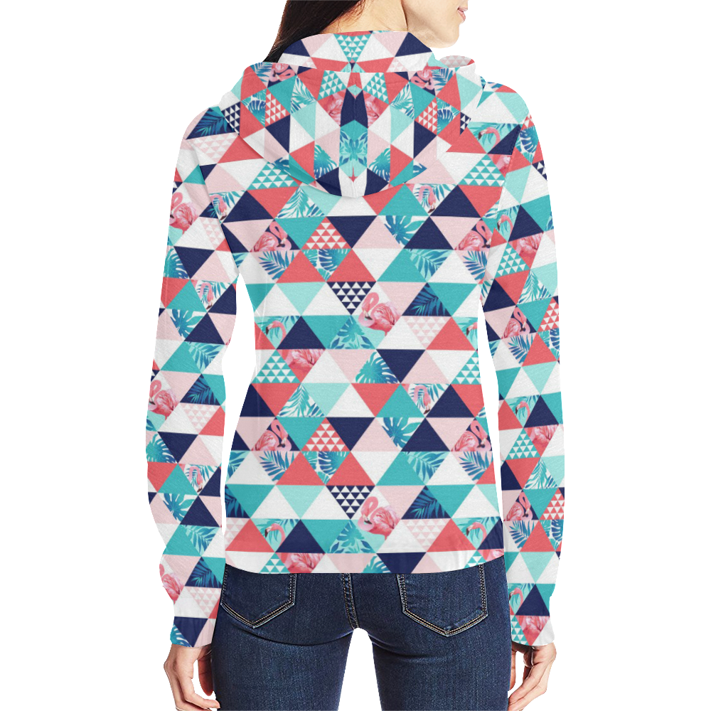 Flamingo Triangle Pattern All Over Print Full Zip Hoodie for Women (Model H14)