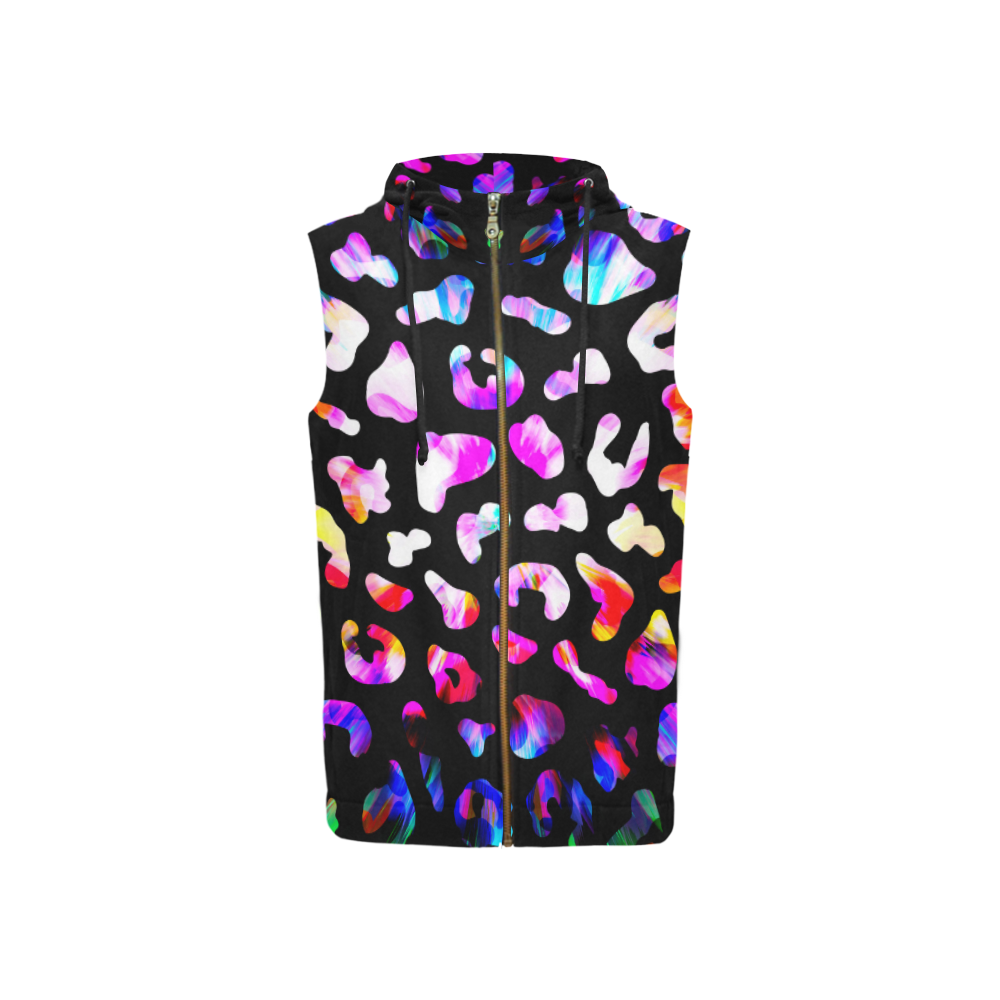 colorful animal print All Over Print Sleeveless Zip Up Hoodie for Women (Model H16)