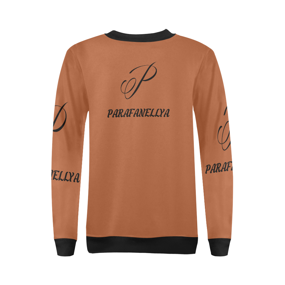 Ladies Brown Sweatshirt All Over Print Crewneck Sweatshirt for Women (Model H18)