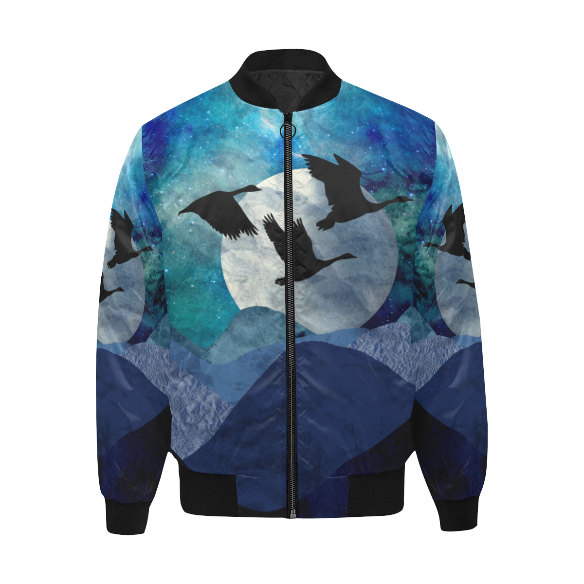 Night In The Mountains All Over Print Quilted Bomber Jacket for Men (Model H33)