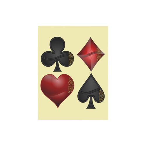 Las Vegas Black and Red Casino Poker Card Shapes  on Yellow Photo Panel for Tabletop Display 6"x8"