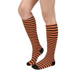 Halloween Orange and Black Stripes Over-The-Calf Socks