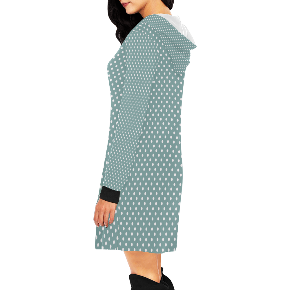 Silver blue polka dots All Over Print Hoodie Mini Dress (Model H27)