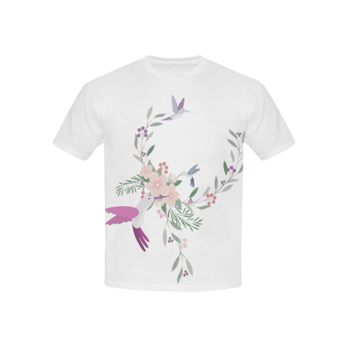 Nature Animals - The Spring Of Hummingbirds Kids' All Over Print T-Shirt with Solid Color Neck (Model T40)