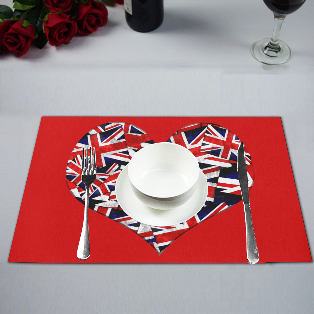 Union Jack British UK Flag Heart Red Placemat 12’’ x 18’’ (Set of 6)