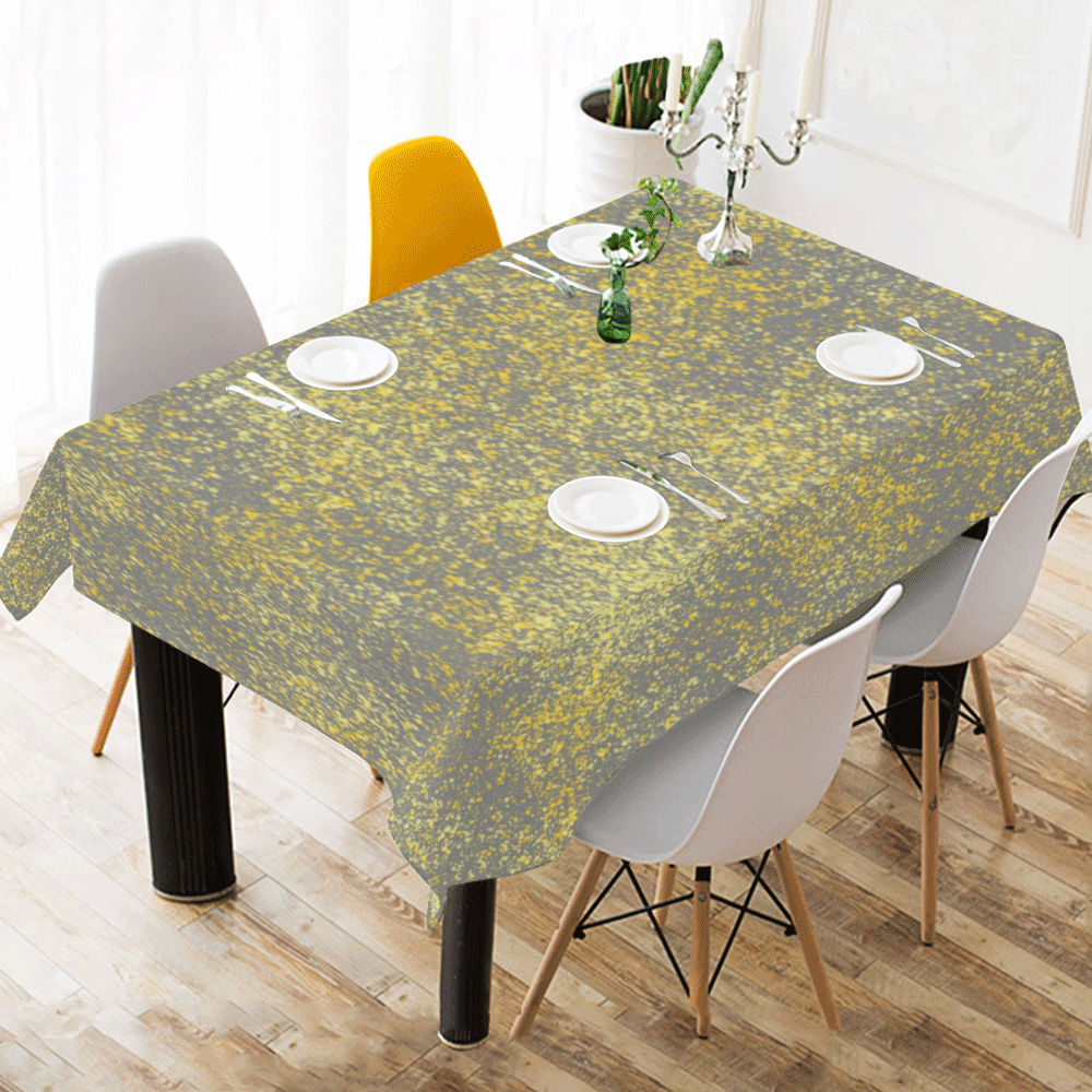 Gray and Yellow Flicks Cotton Linen Tablecloth 60" x 90"