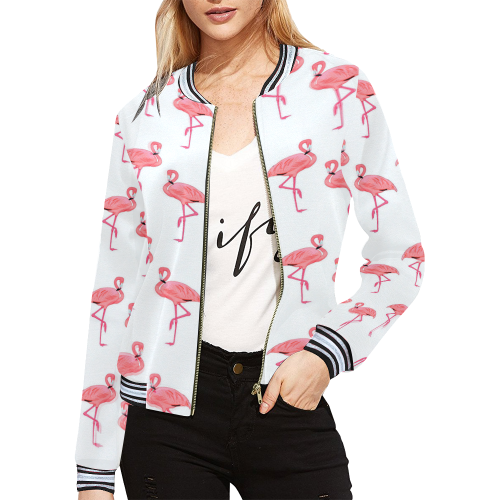 Pink Flamingo Pattern Classic Style All Over Print Bomber Jacket for Women (Model H21)