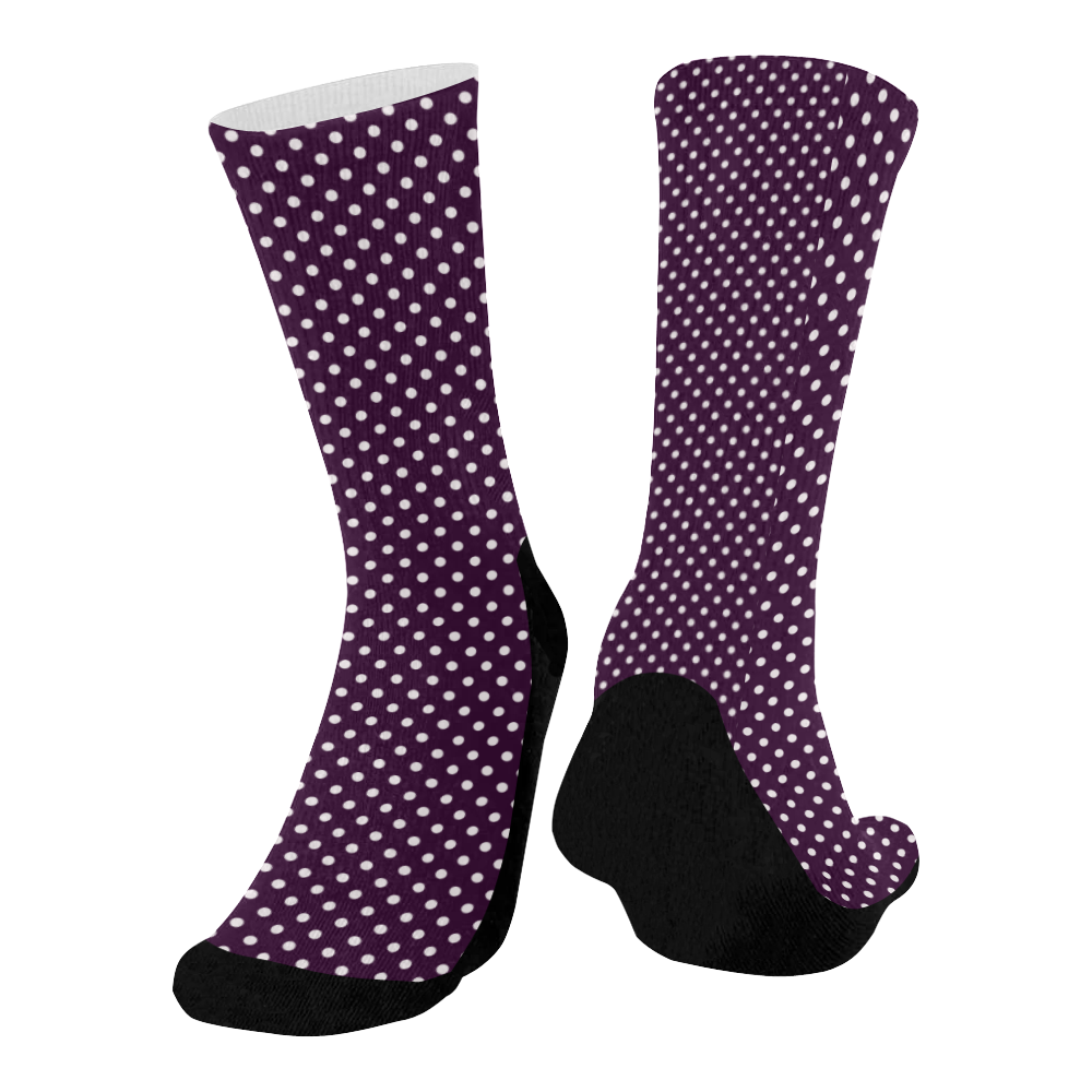 Burgundy polka dots Mid-Calf Socks (Black Sole)