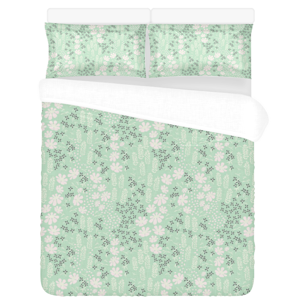 Mint Floral Pattern 3-Piece Bedding Set
