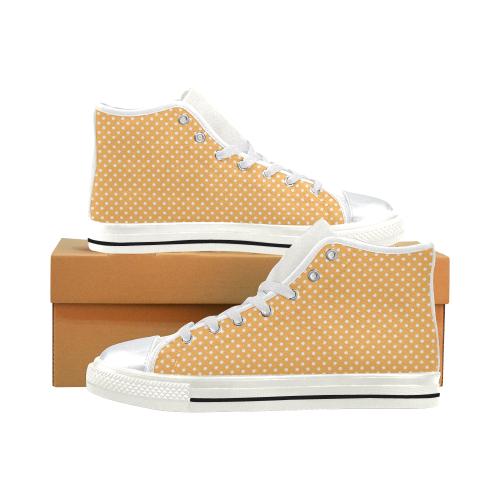 Yellow orange polka dots High Top Canvas Shoes for Kid (Model 017)