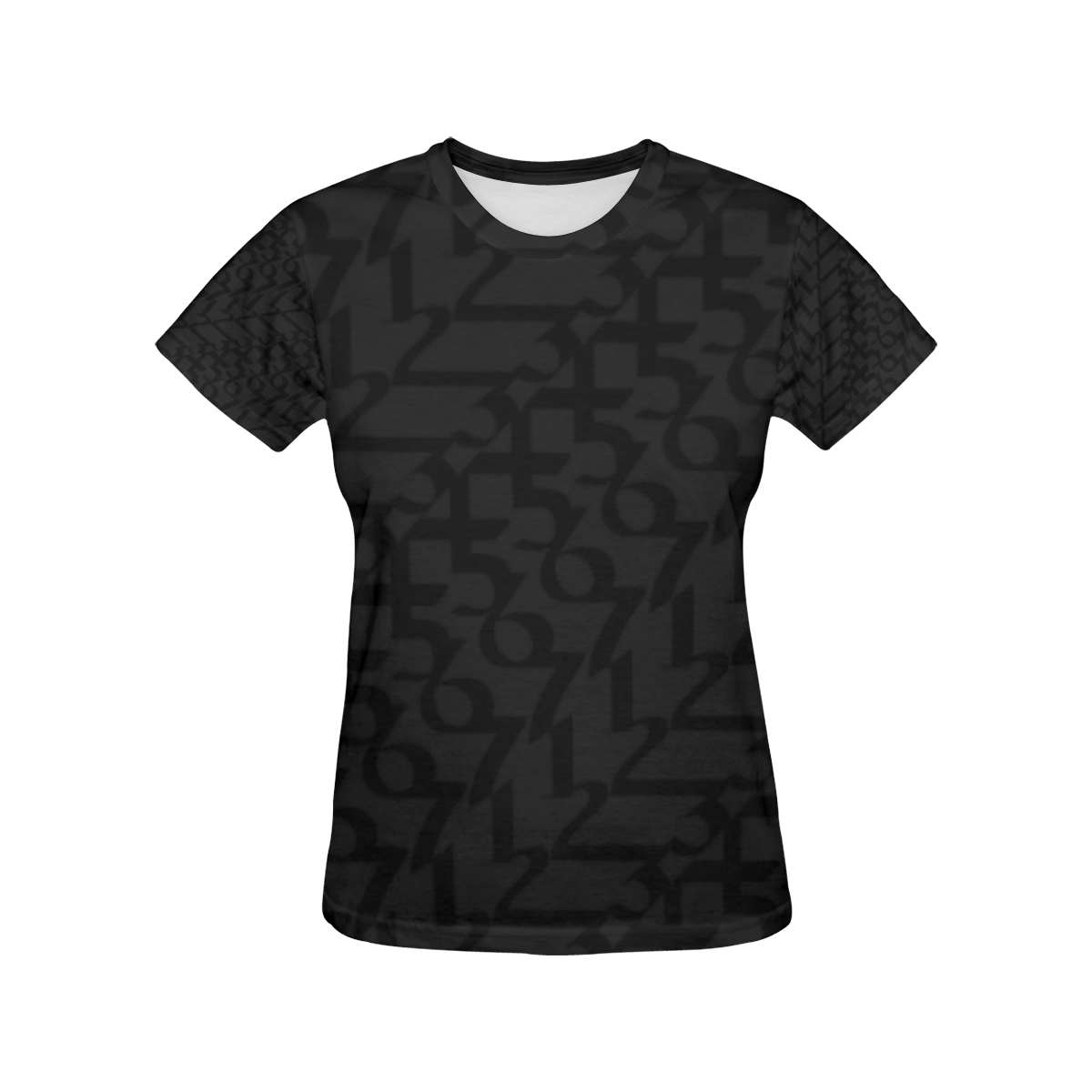 NUMBERS Collection 1234567 MATT/BLACK All Over Print T-Shirt for Women (USA Size) (Model T40)