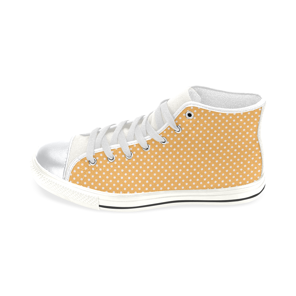 Yellow orange polka dots High Top Canvas Women's Shoes/Large Size (Model 017)